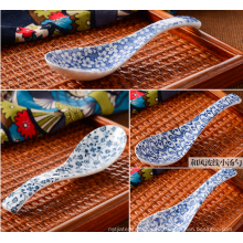 Japanese style ceramic soup spoon with full around patter printing.